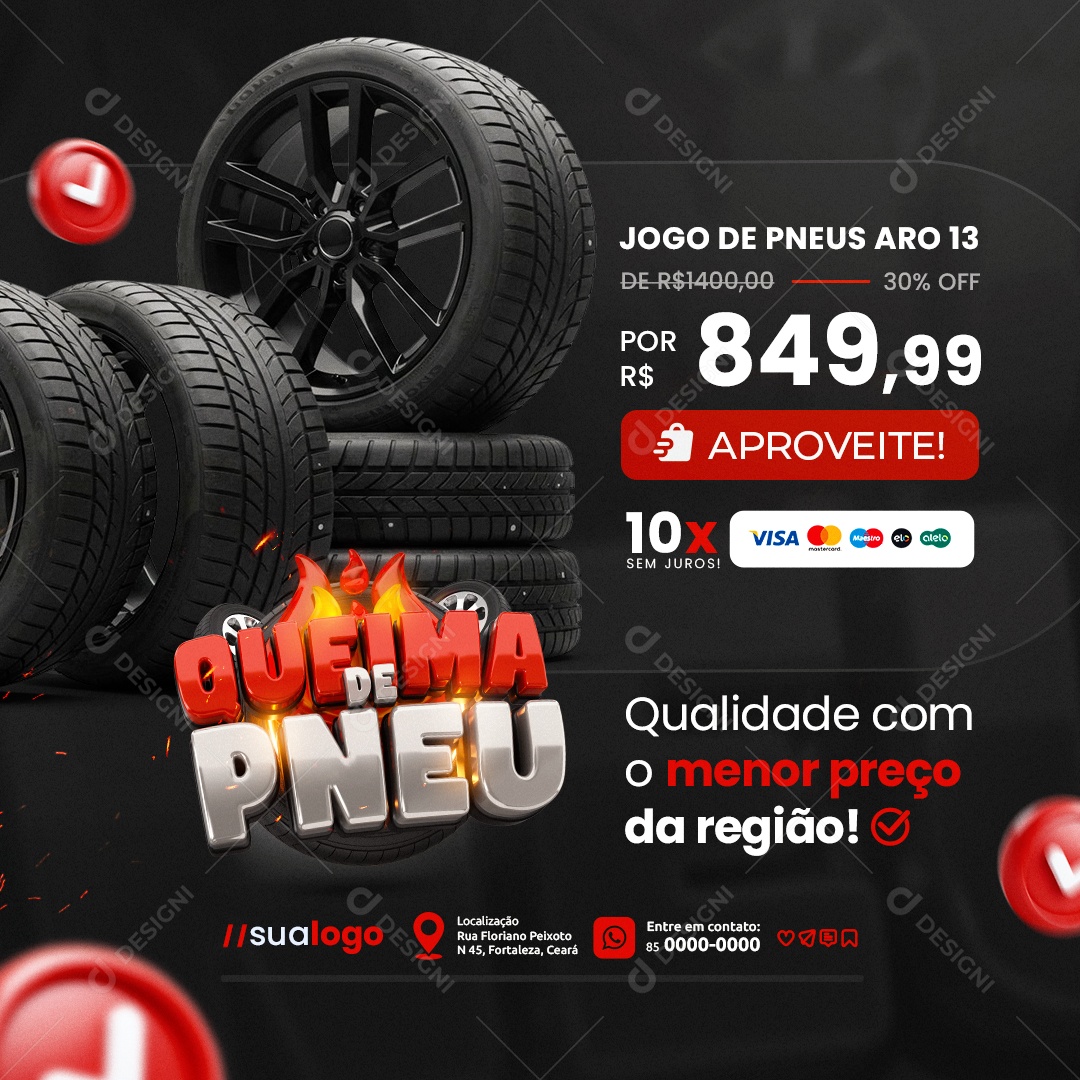 Queima de Pneu Jogo de Pneus Aro 13 Aproveite Social Media PSD Editável