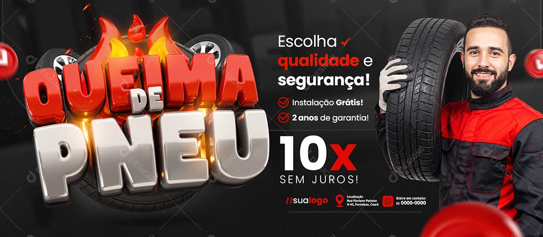 Banner Queima de Pneu Escolha Qualidade e Segurança Social Media PSD Editável