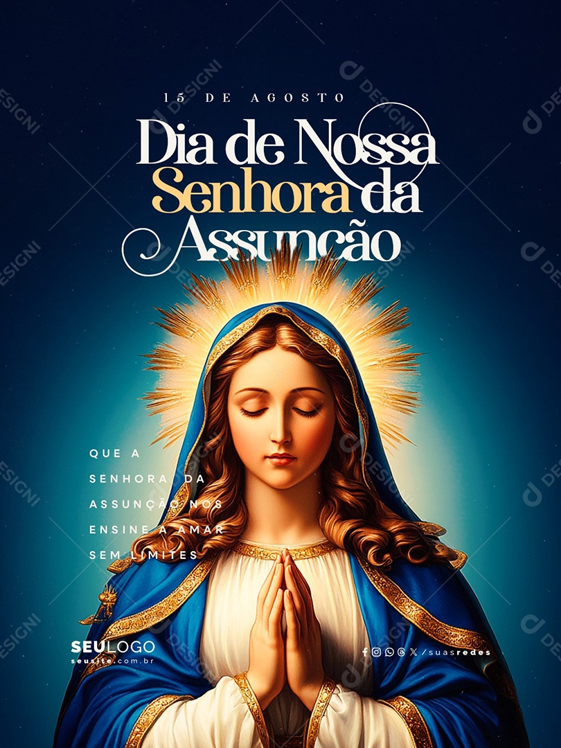 Dia de Nossa Senhora da Assunção 15 de Agosto Nos Ensina a Amar Social Media PSD Editável