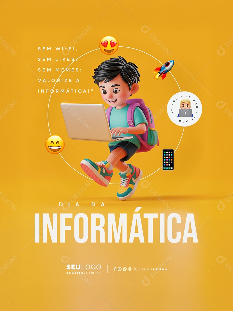 Dia da Informática 15 De Agosto Sem Wifi Sem Likes Social Media PSD Editável