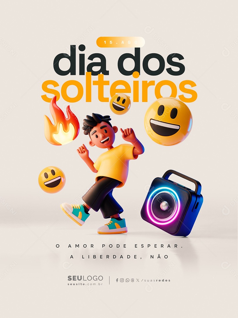Dia dos Solteiros 15 de Agosto O Amor Pode Esperar Social Media PSD Editável