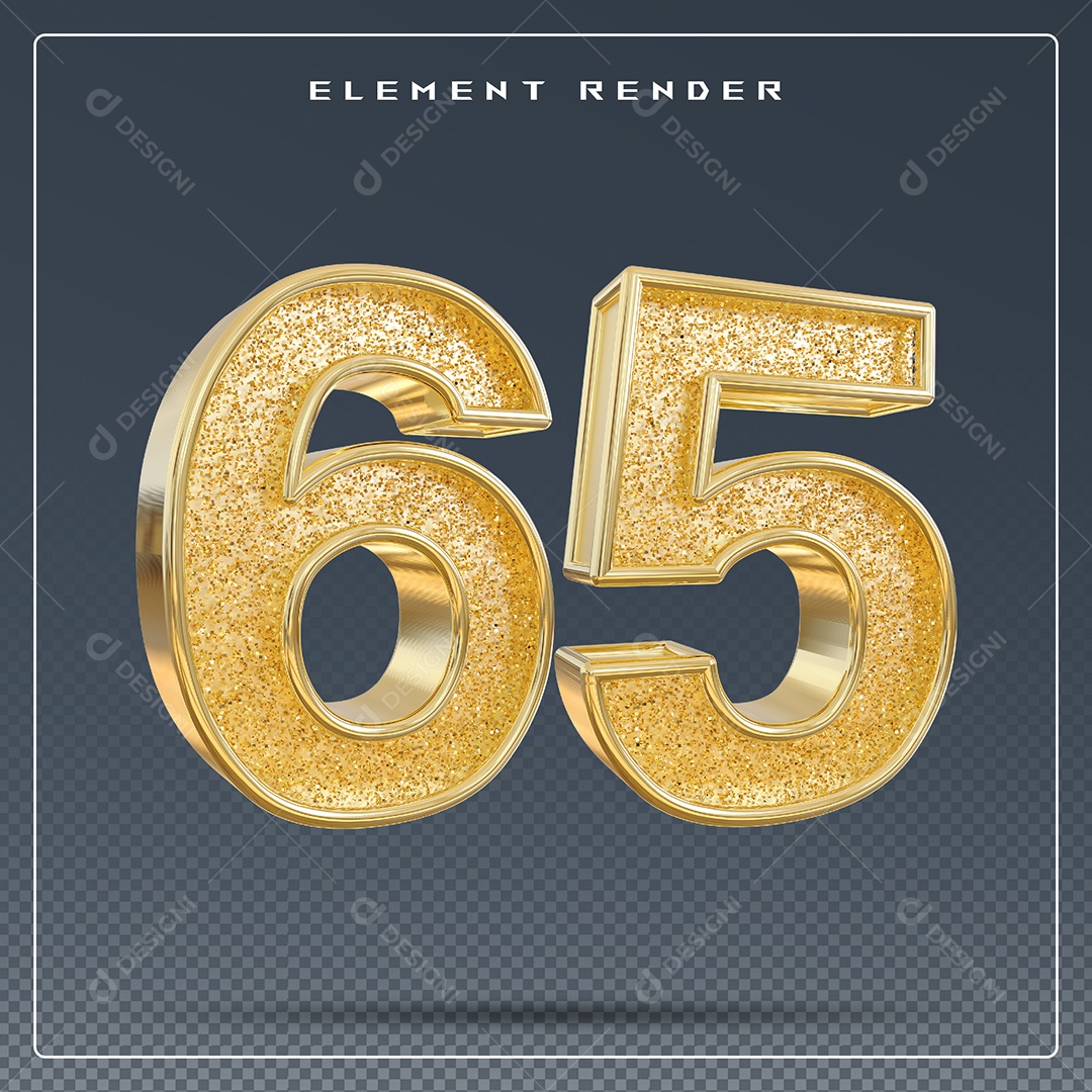 Elemento 3D Número 65 Dourado para Composição PSD