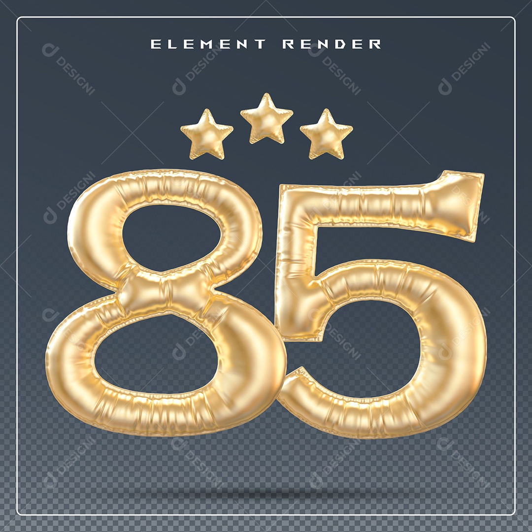 Elemento 3D Número 85 Dourado para Composição PSD