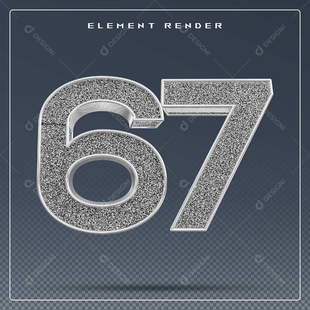 Elemento 3D Número 67 Cinza para Composição PSD