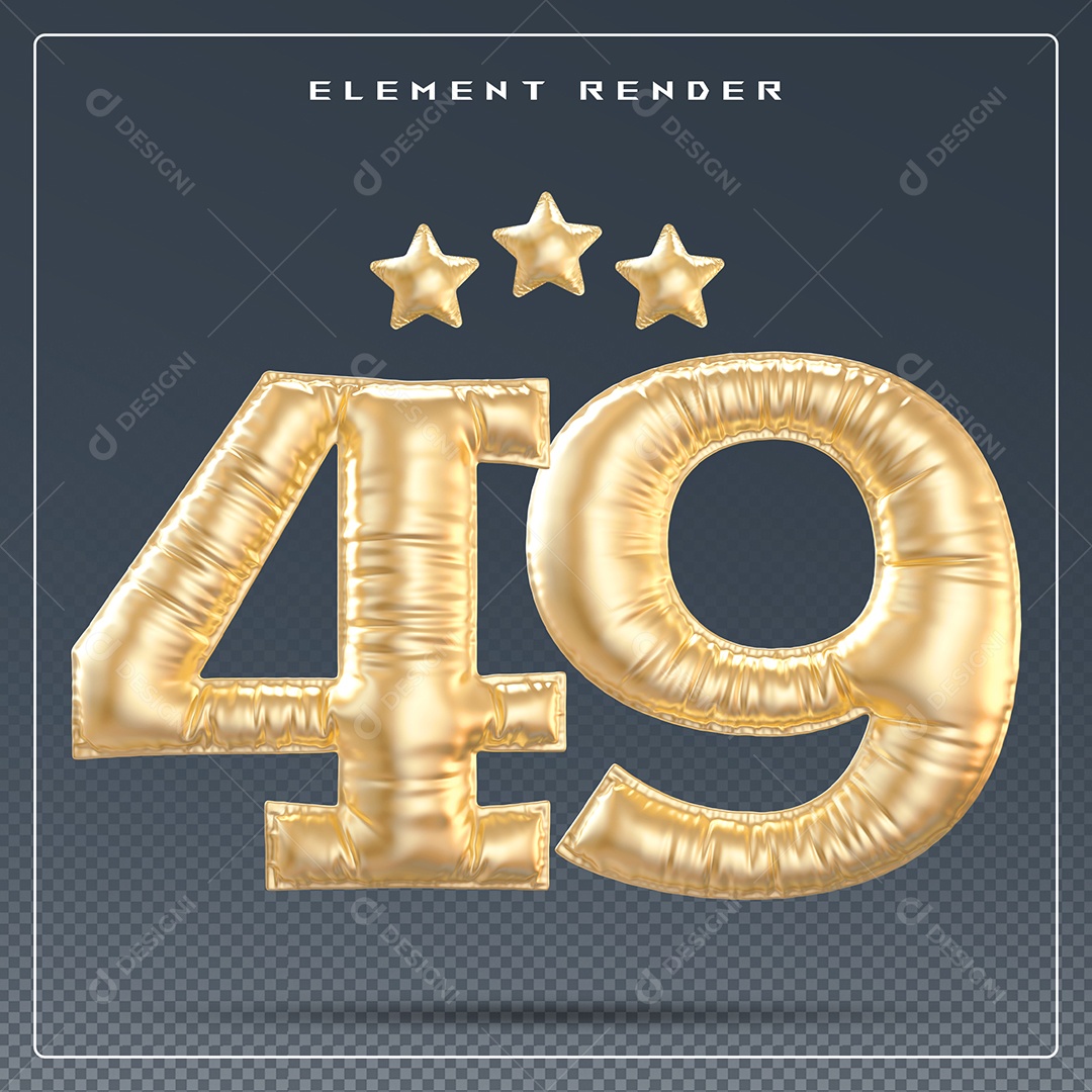 Elemento 3D Número 49 Cinza para Composição PSD