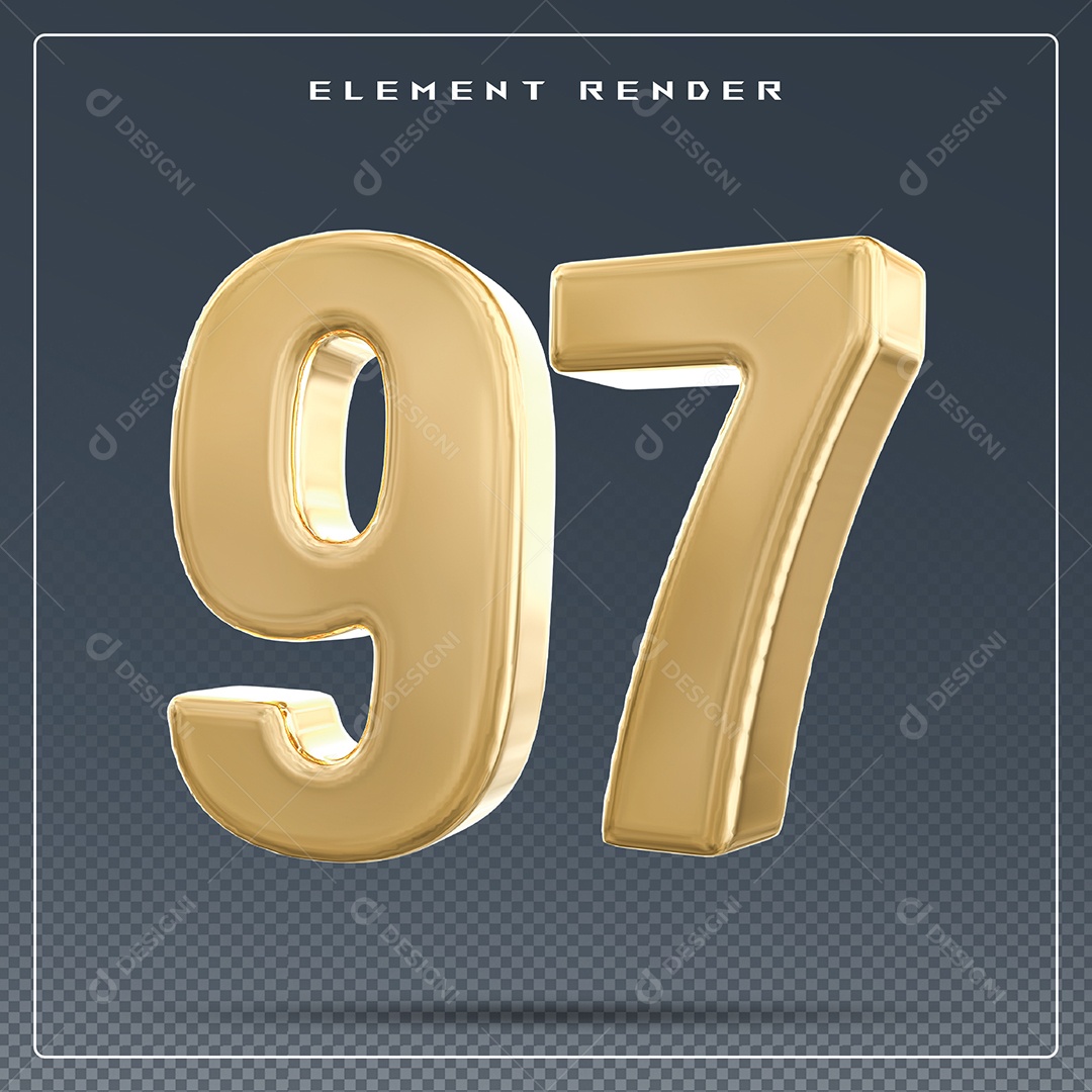Elemento 3D Número 97 Dourado para Composição PSD