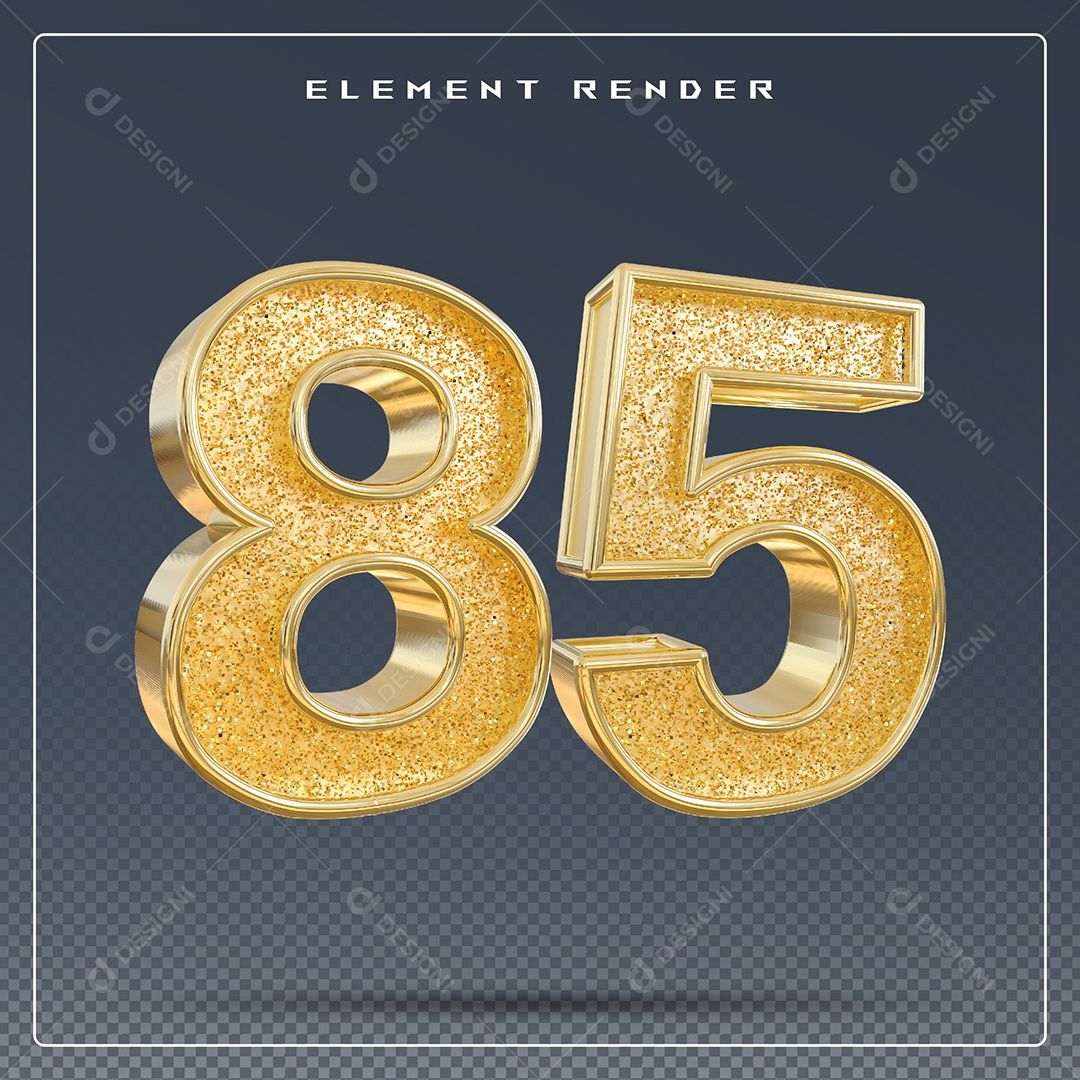 Elemento 3D Número 85 Dourado para Composição PSD