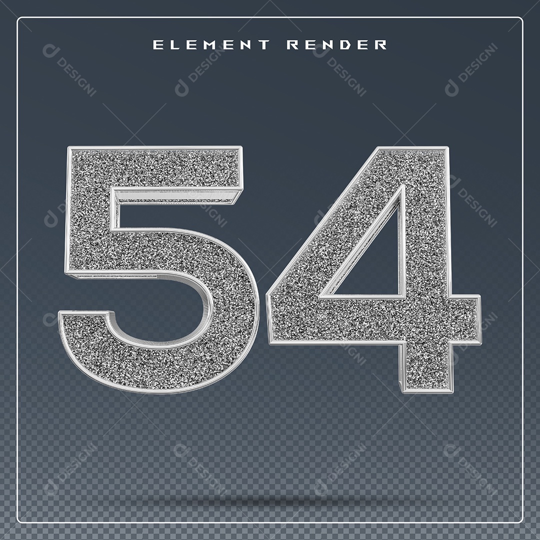 Elemento 3D Número 54 Cinza para Composição PSD