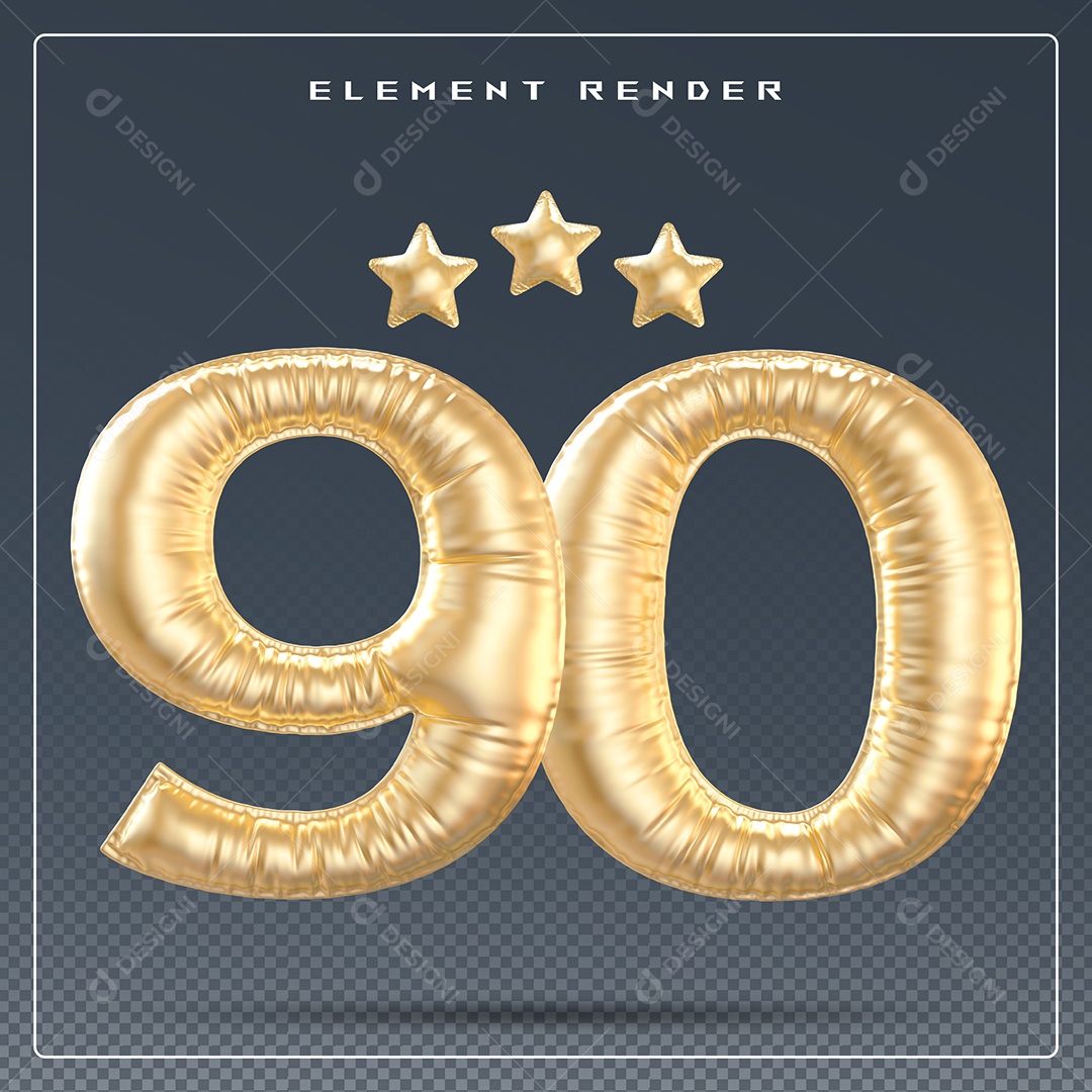 Elemento 3D Número 90 Cinza para Composição PSD