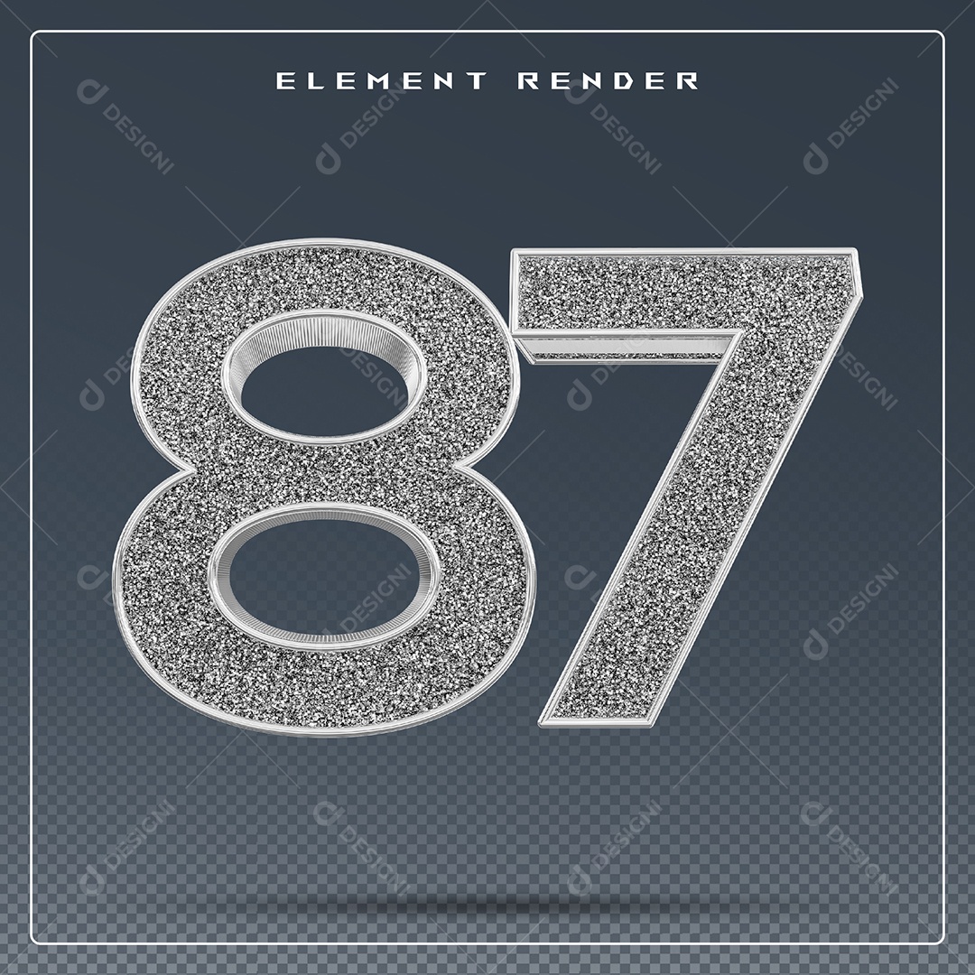 Elemento 3D Número 87 Cinza para Composição PSD