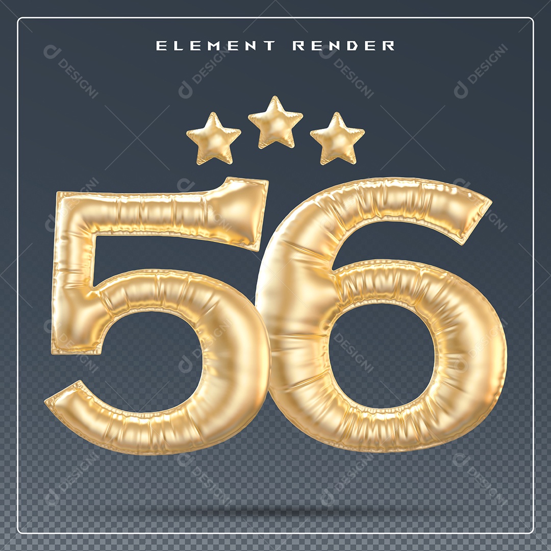 Elemento 3D Número 56 Dourado para Composição PSD