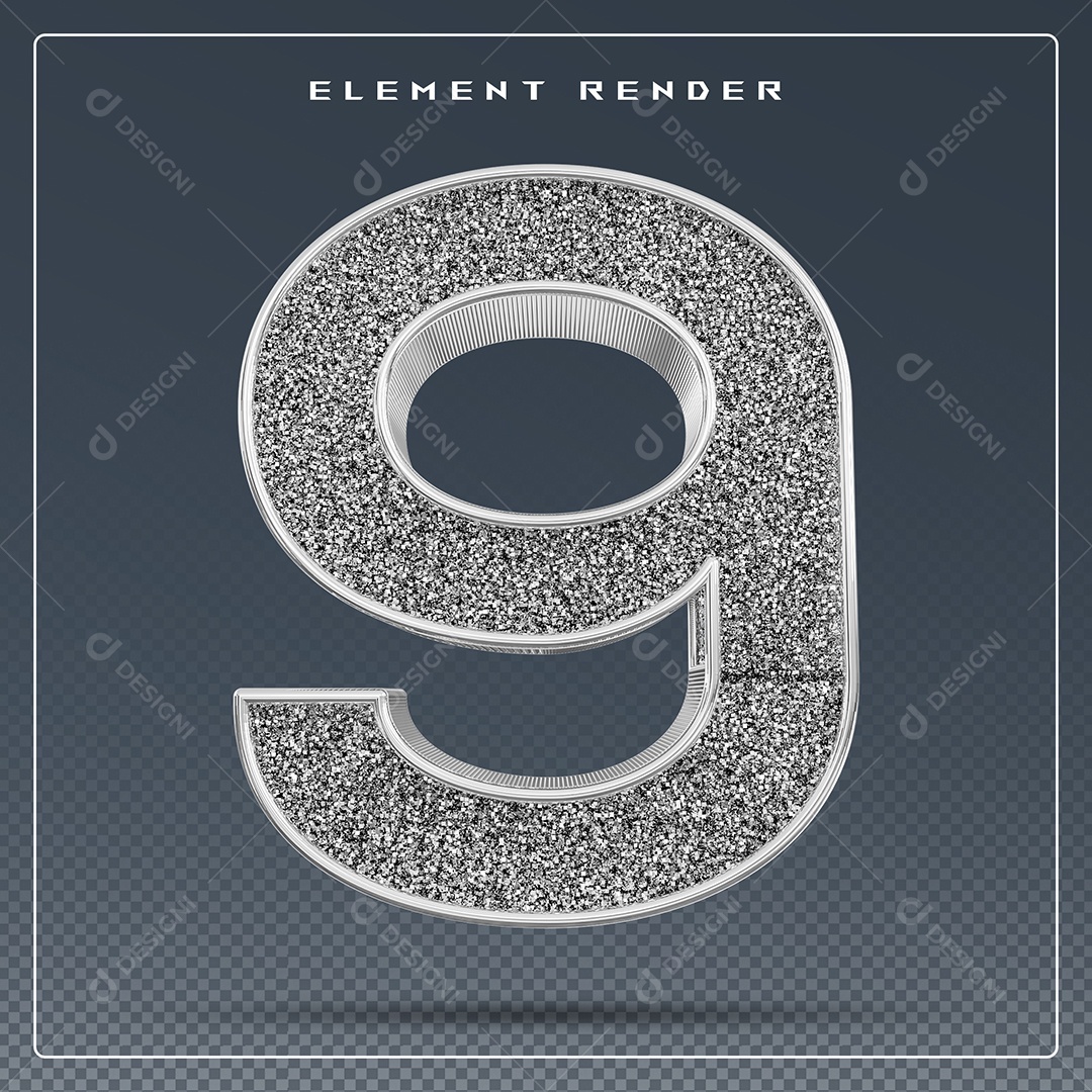 Elemento 3D Número 9 Cinza para Composição PSD