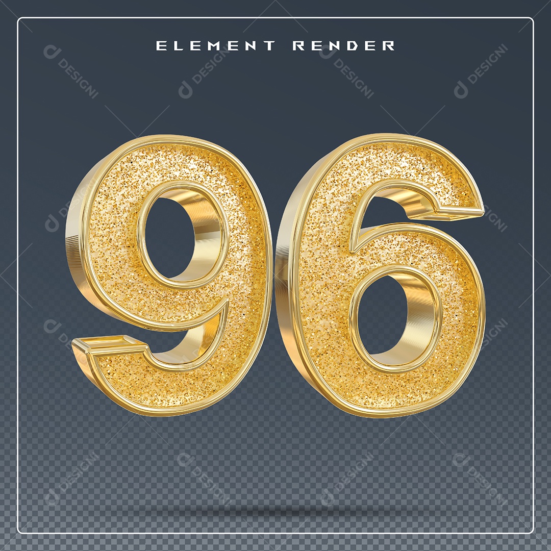 Elemento 3D Número 96 Dourado para Composição PSD