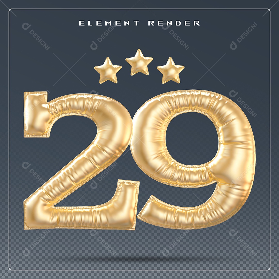 Elemento 3D Número 29 Cinza para Composição PSD