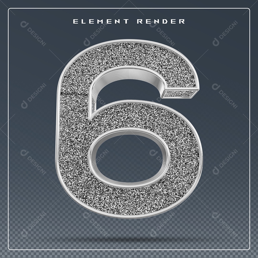 Elemento 3D Número 6 Cinza para Composição PSD