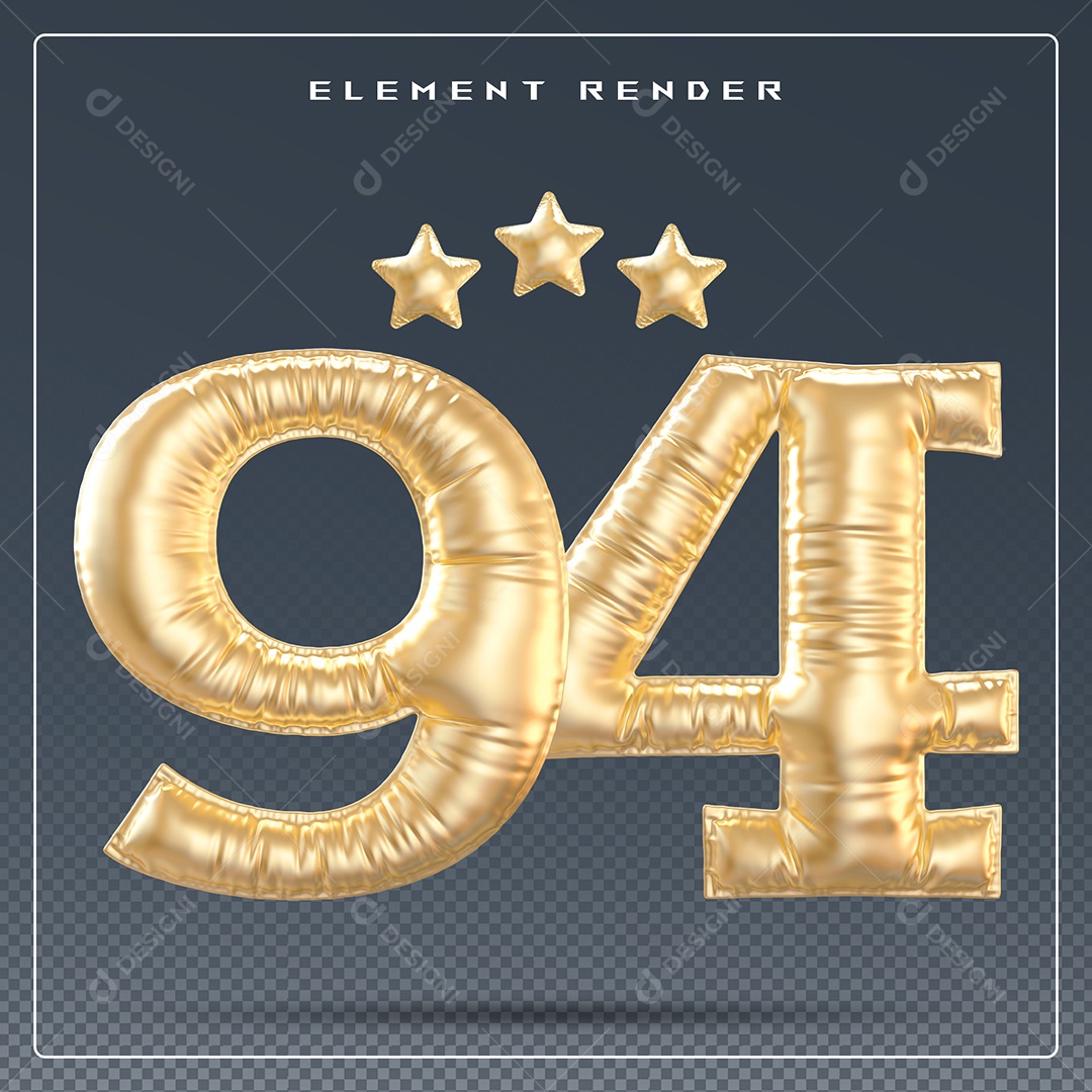 Elemento 3D Número 94 Dourado para Composição PSD