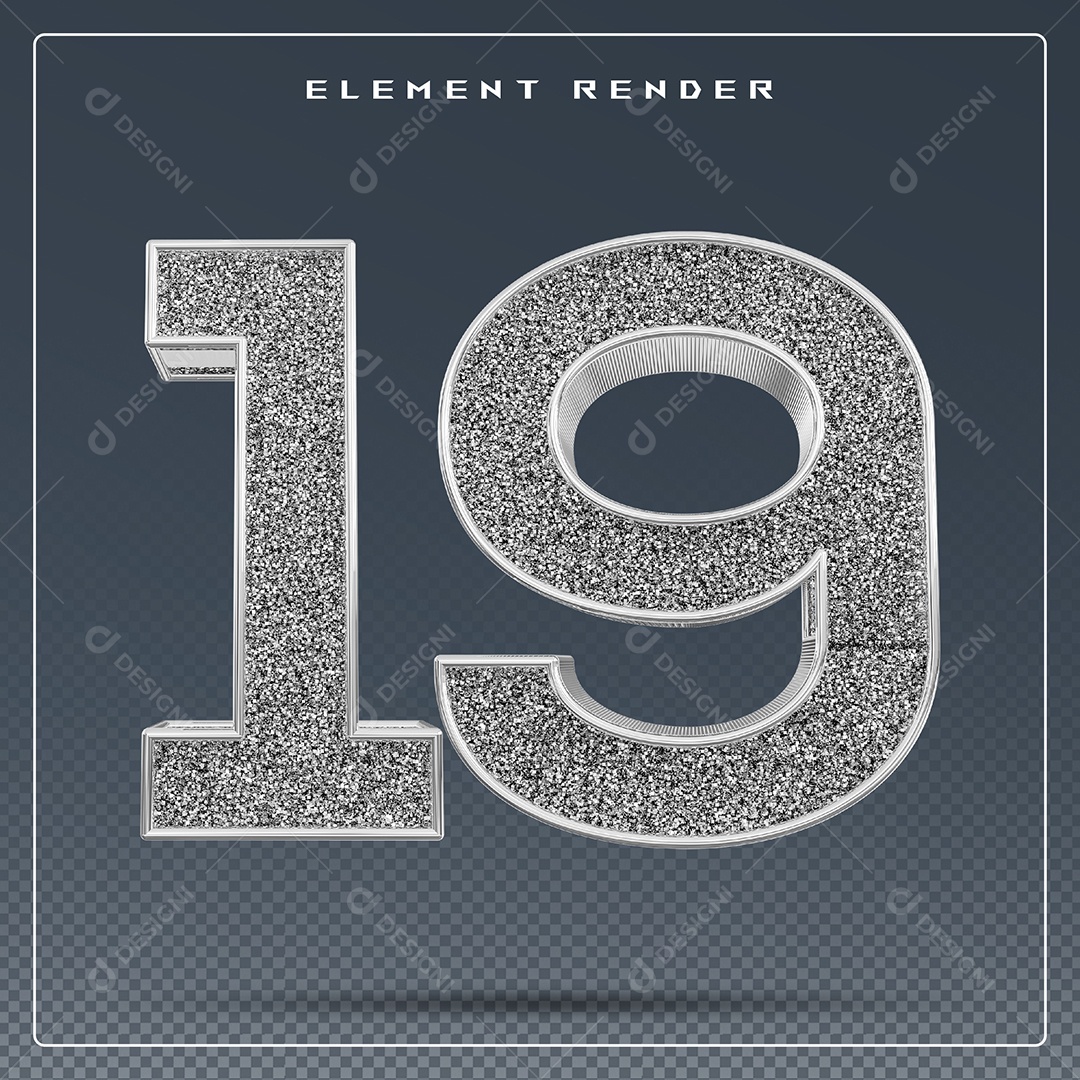 Elemento 3D Número 19 Cinza para Composição PSD