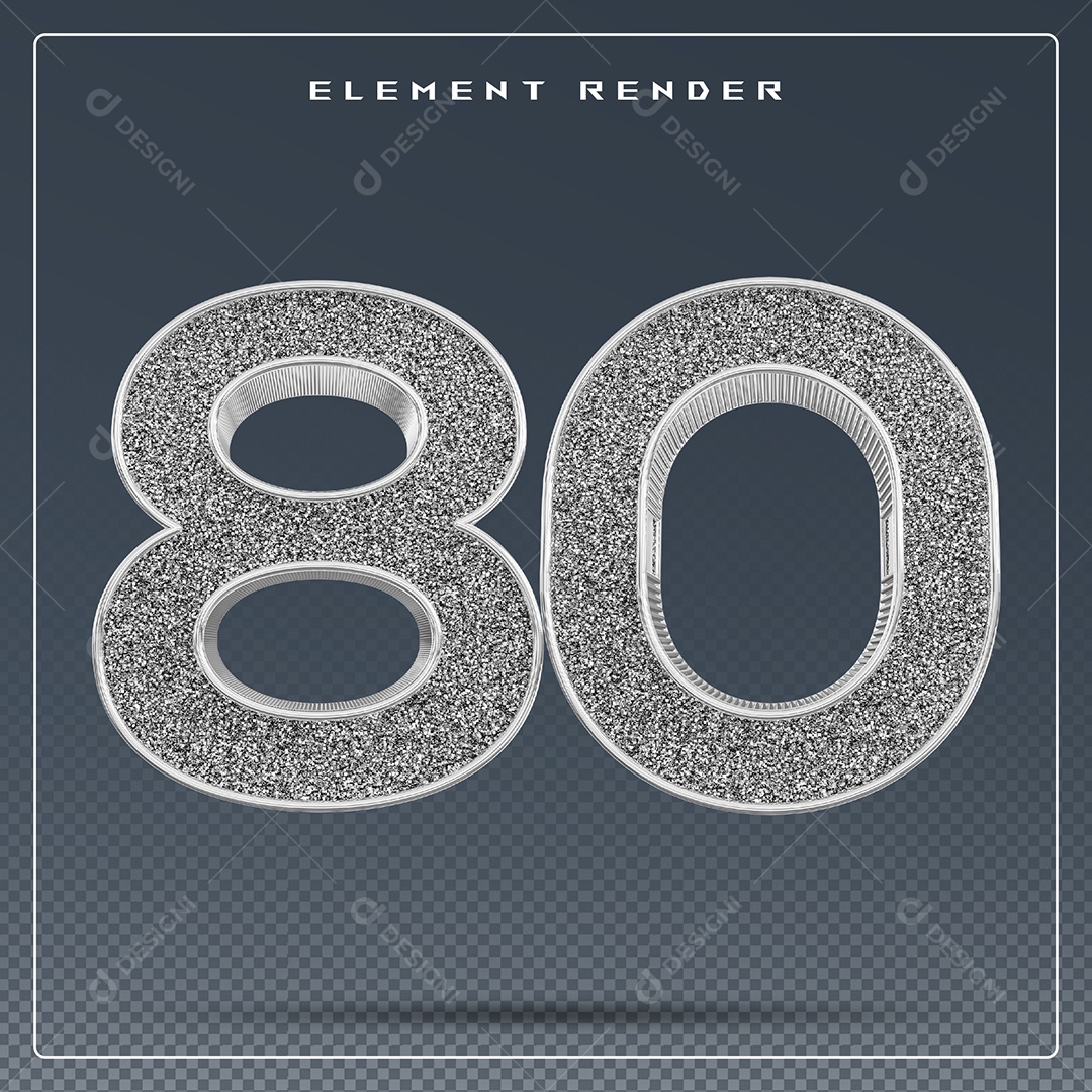 Elemento 3D Número 80 Cinza para Composição PSD