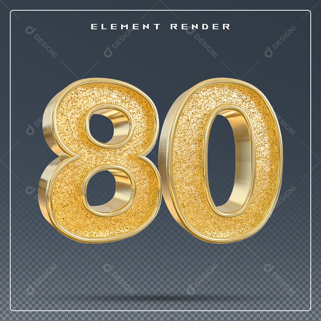 Elemento 3D Número 80 Cinza para Composição PSD