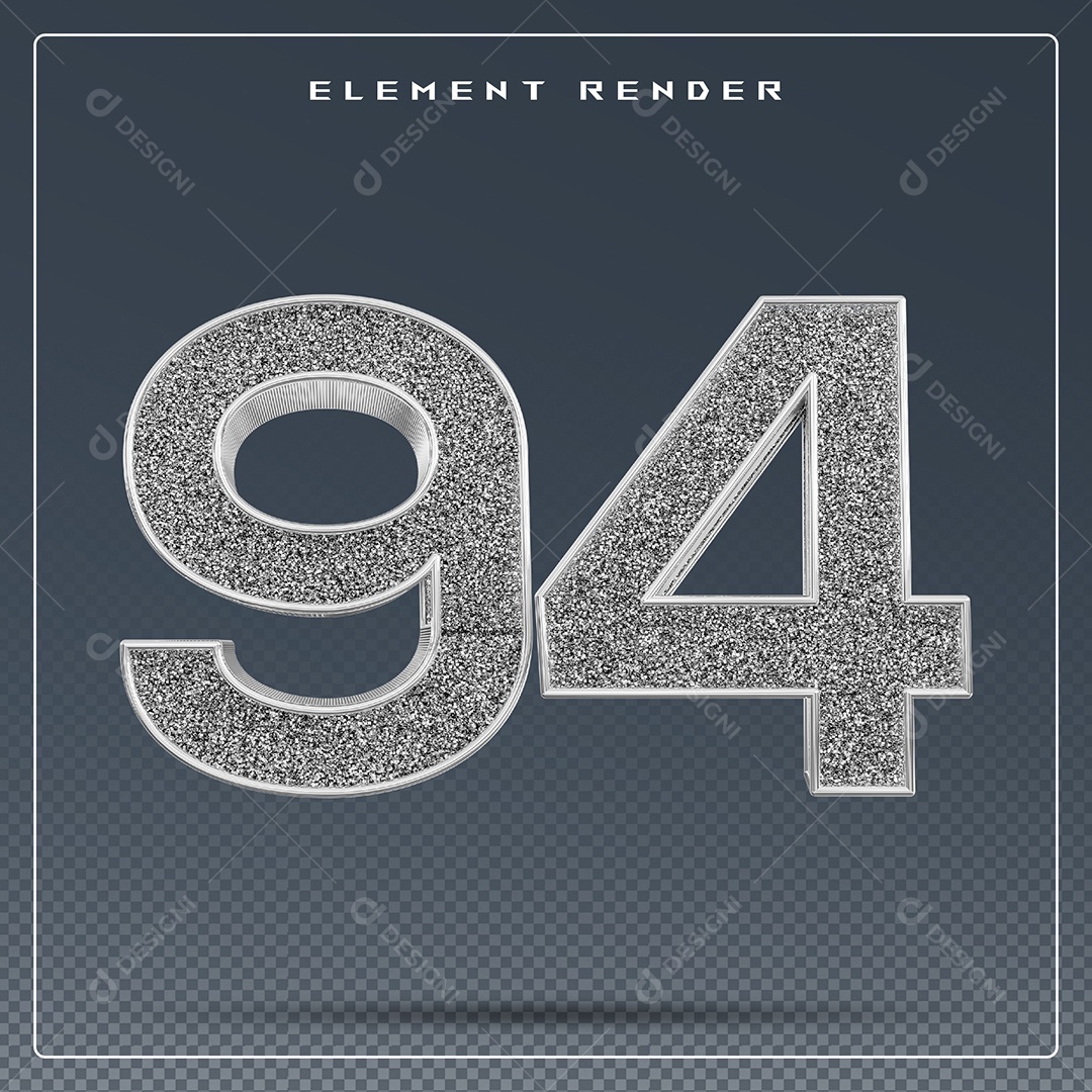 Elemento 3D Número 94 Cinza para Composição PSD
