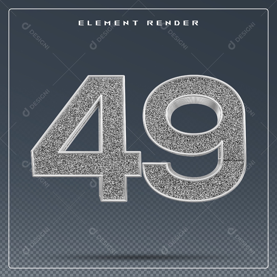 Elemento 3D Número 49 Cinza para Composição PSD