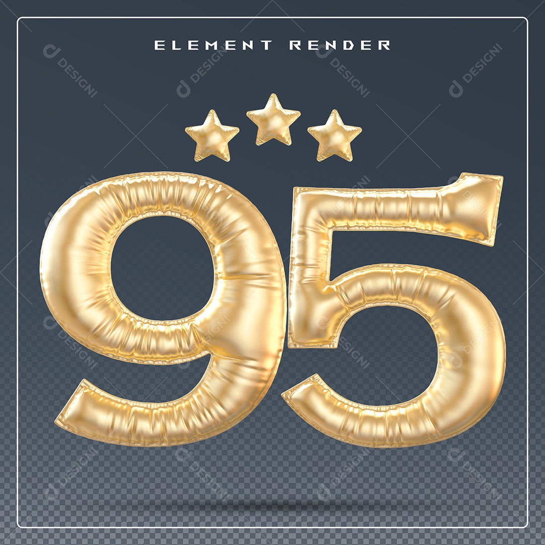 Elemento 3D Número 95 Dourado para Composição PSD