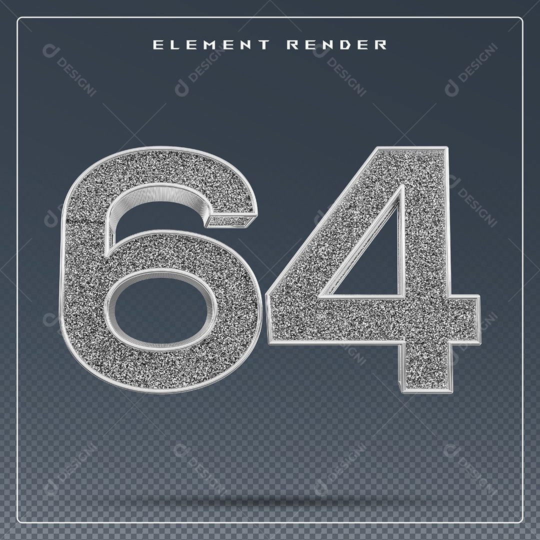 Elemento 3D Número 64 Cinza para Composição PSD