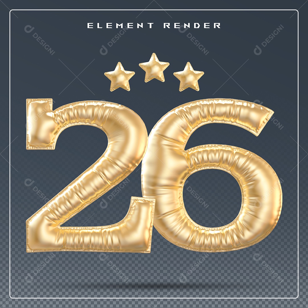 Elemento 3D Número 26 Cinza para Composição PSD