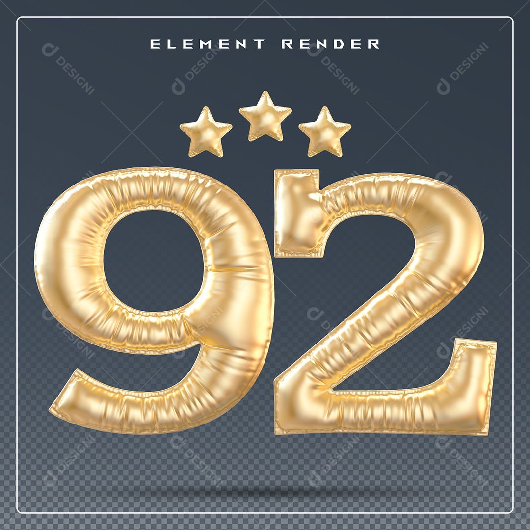 Elemento 3D Número 92 Cinza para Composição PSD