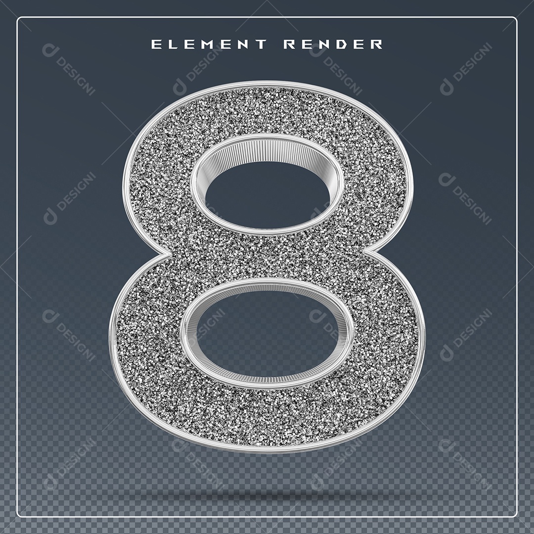 Elemento 3D Número 8 Cinza para Composição PSD