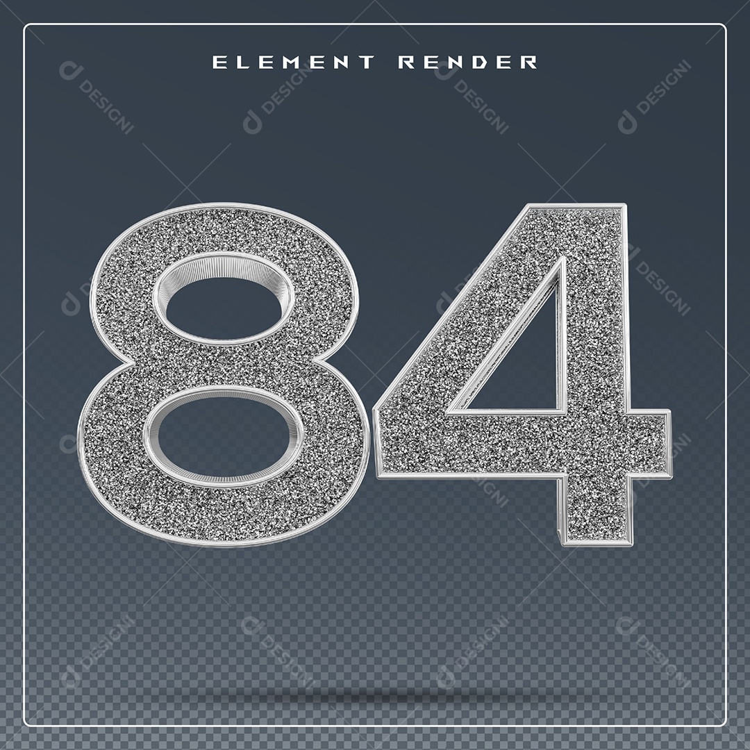 Elemento 3D Número 84 Cinza para Composição PSD