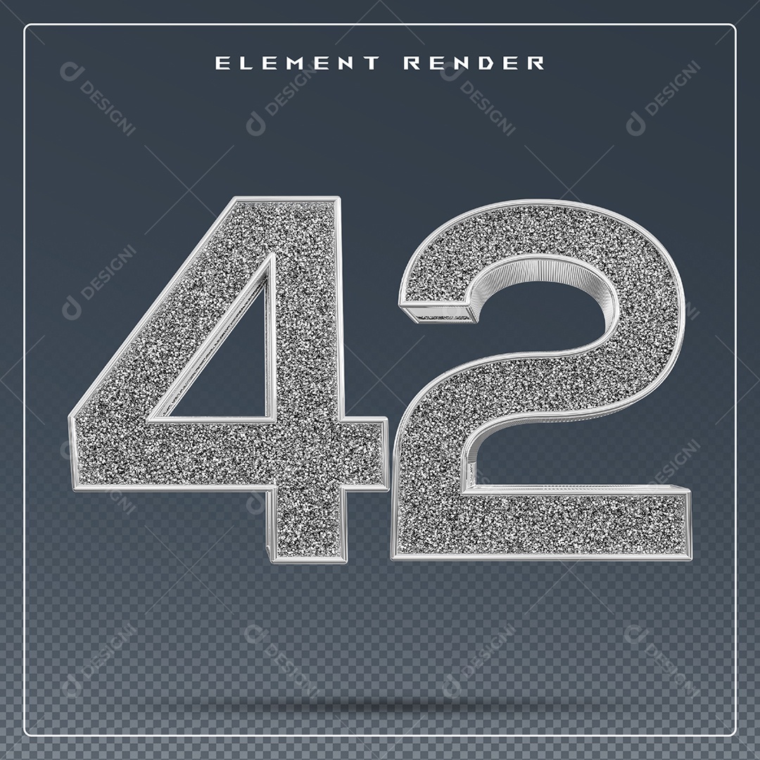 Elemento 3D Número 42 Cinza para Composição PSD
