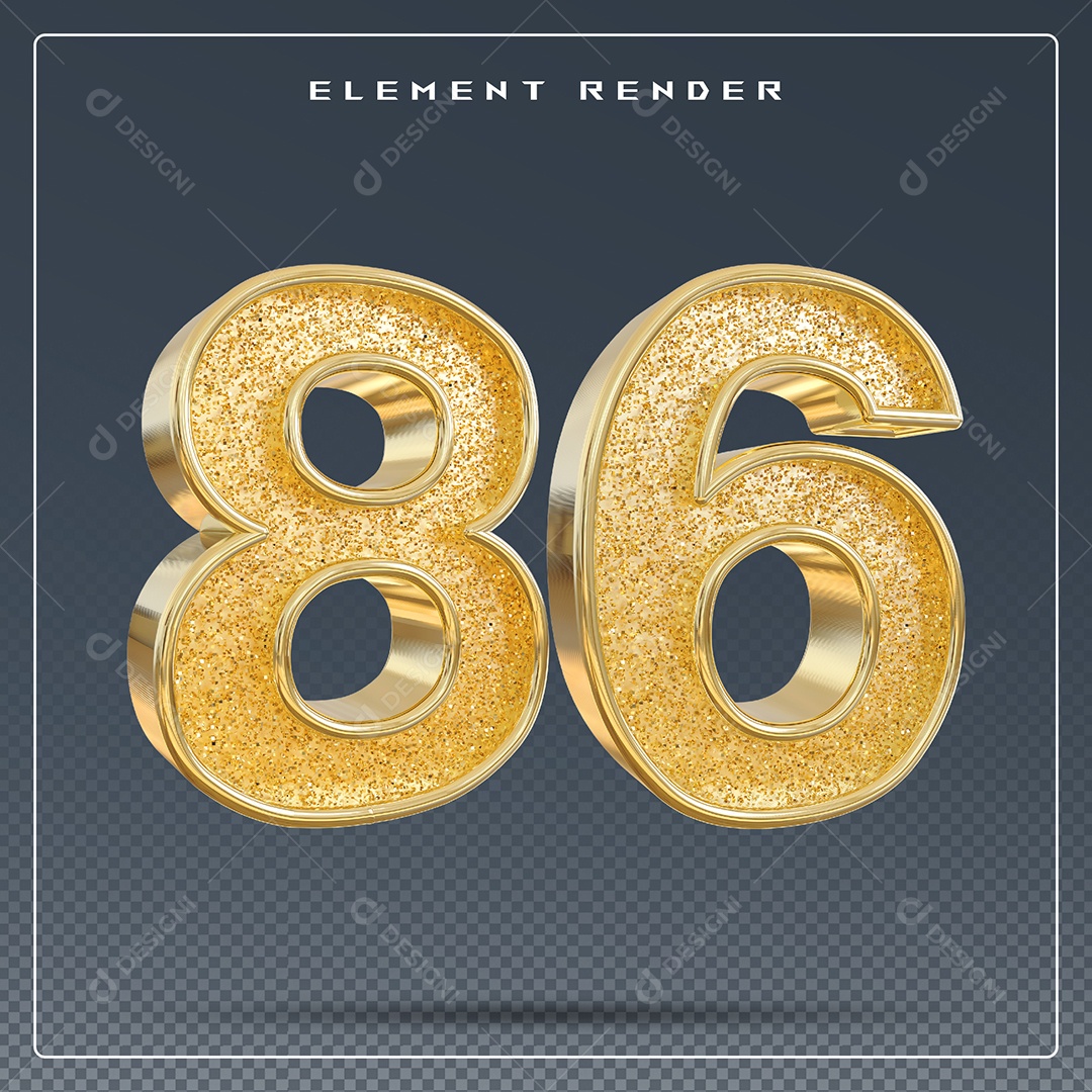 Elemento 3D Número 86 Dourado para Composição PSD