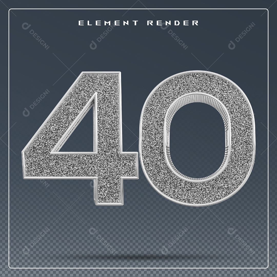 Elemento 3D Número 40 Cinza para Composição PSD