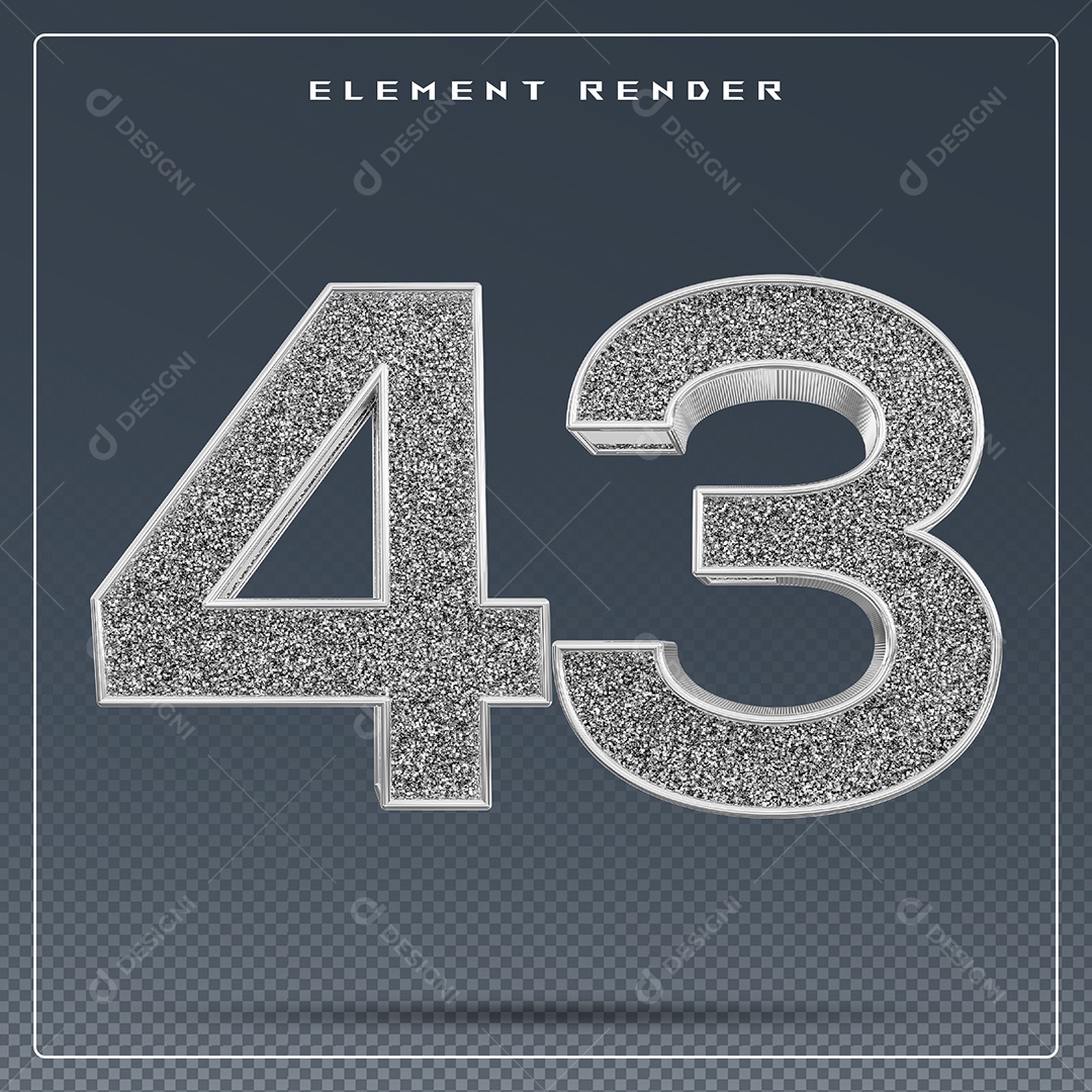 Elemento 3D Número 43 Cinza para Composição PSD