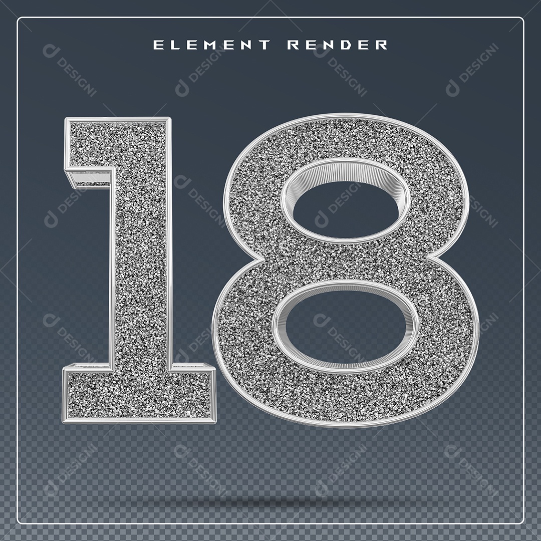 Elemento 3D Número 18 Cinza para Composição PSD