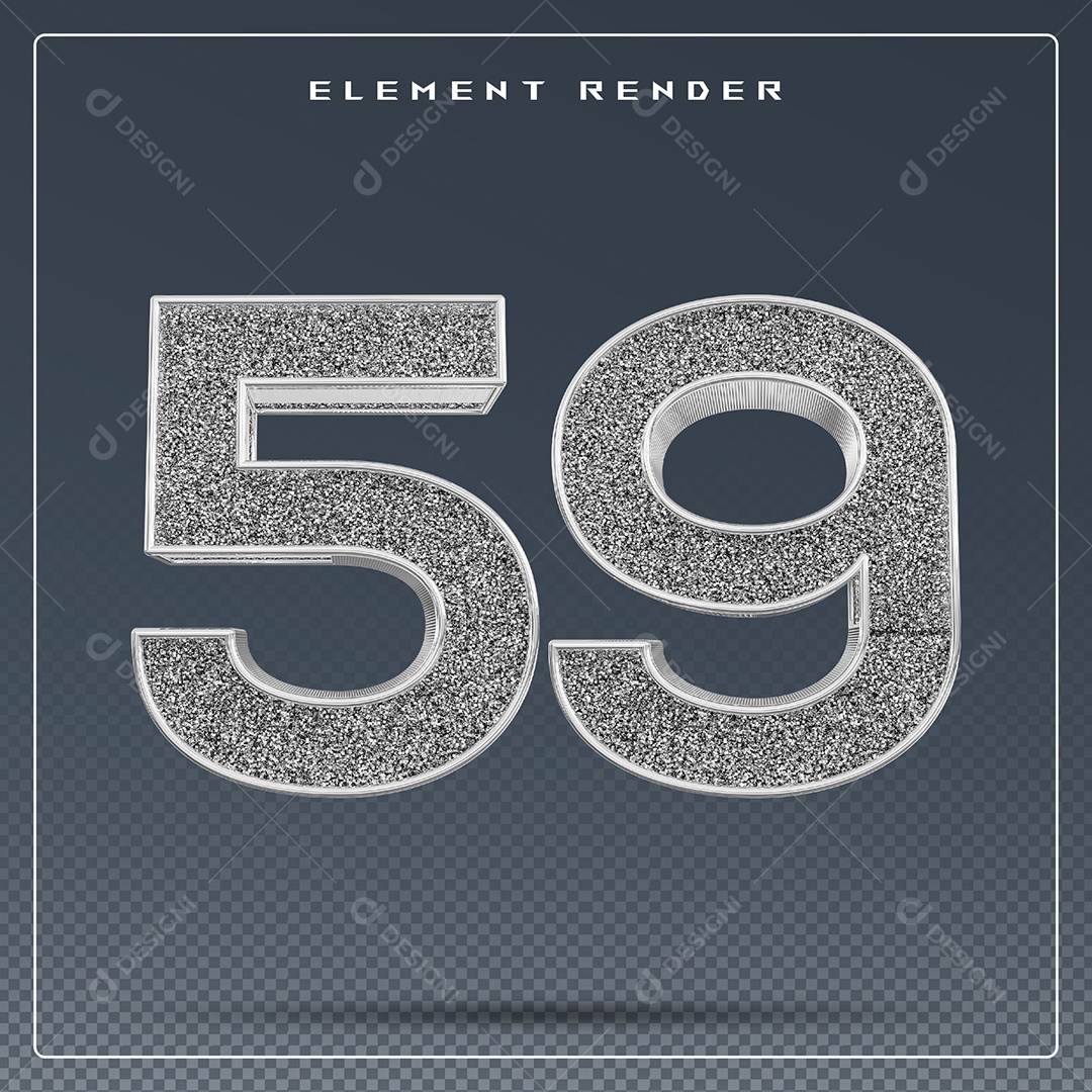 Elemento 3D Número 59 Cinza para Composição PSD