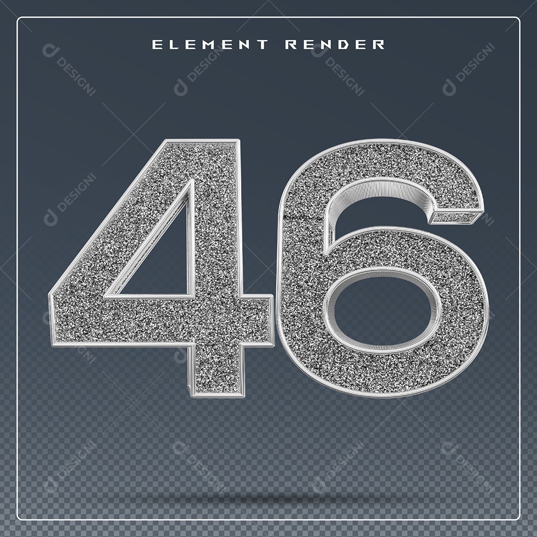 Elemento 3D Número 46 Cinza para Composição PSD