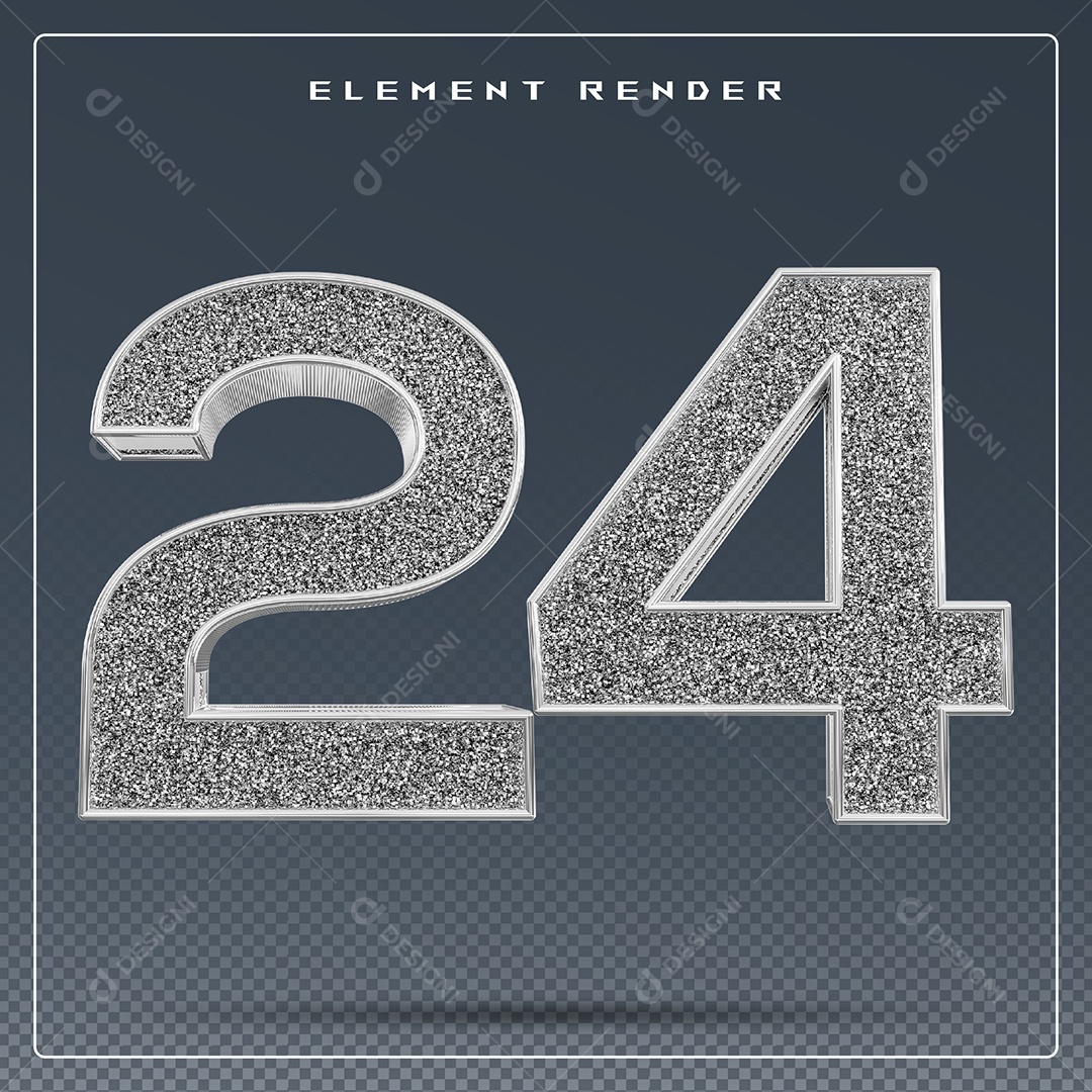 Elemento 3D Número 24 Cinza para Composição PSD
