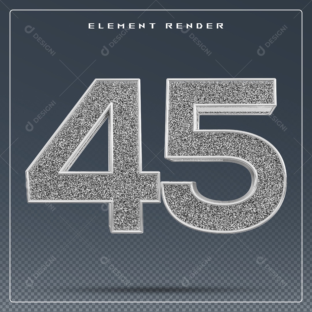 Elemento 3D Número 45 Cinza para Composição PSD