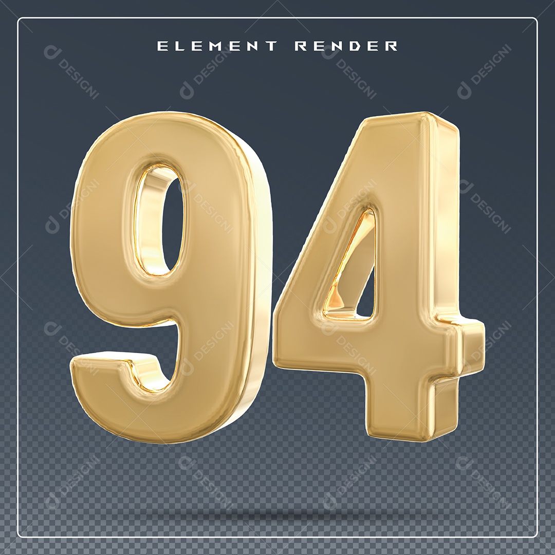 Elemento 3D Número 94 Dourado para Composição PSD