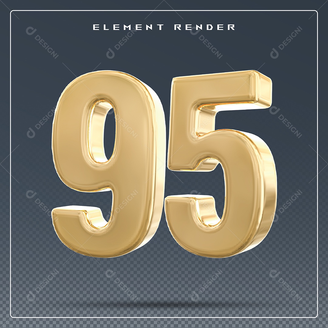 Elemento 3D Número 95 Dourado para Composição PSD