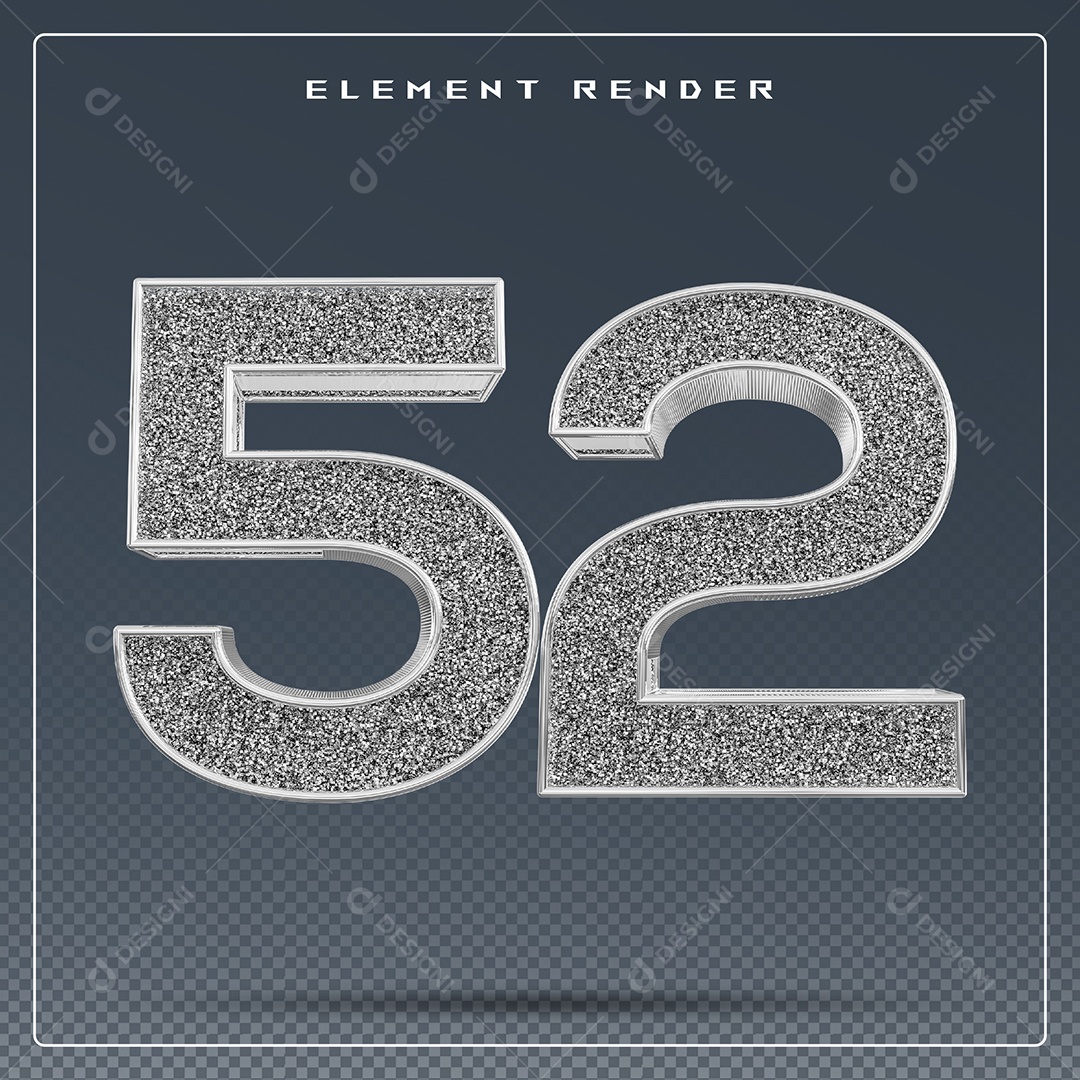 Elemento 3D Número 52 Cinza para Composição PSD
