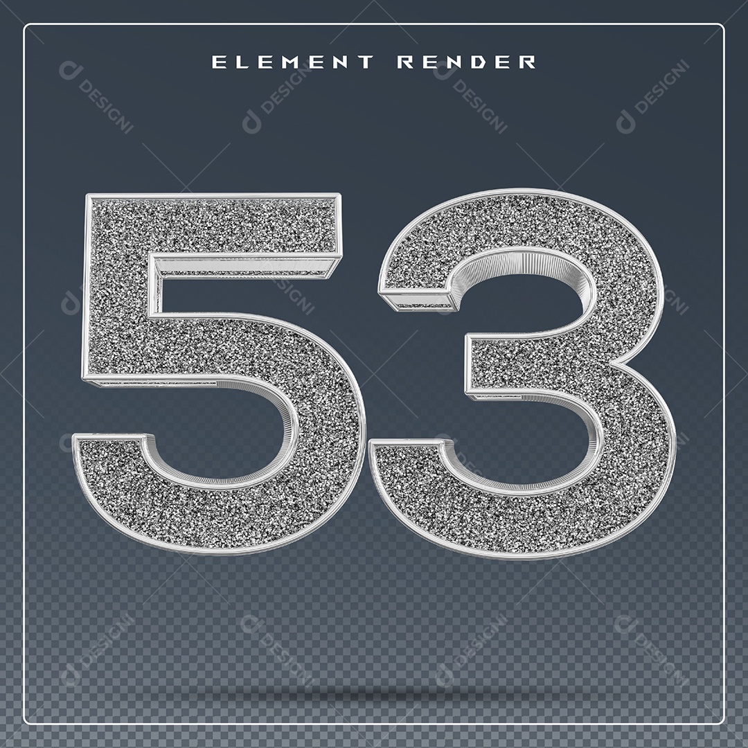 Elemento 3D Número 53 Cinza para Composição PSD