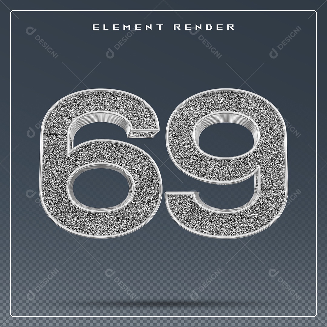 Elemento 3D Número 69 Cinza para Composição PSD