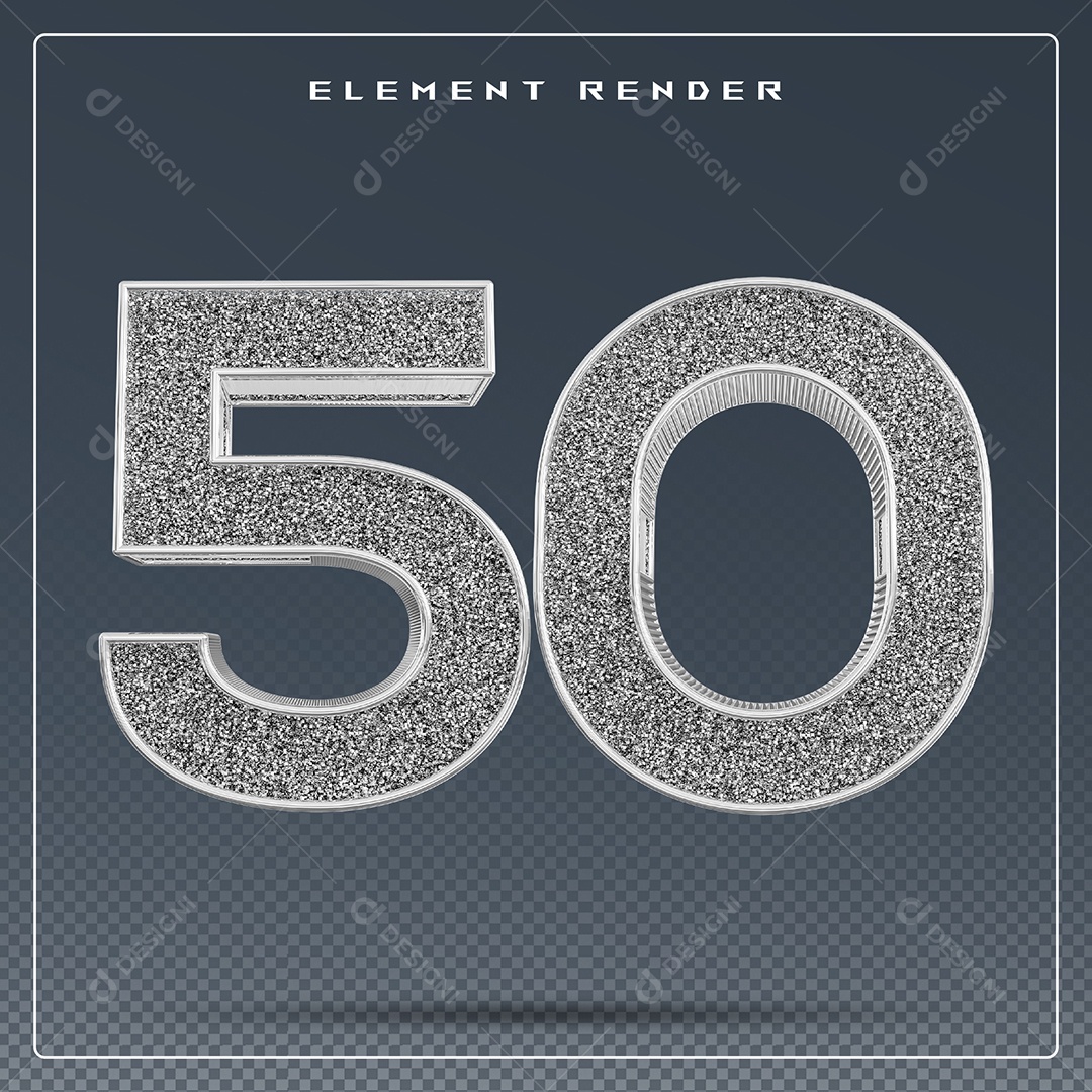 Elemento 3D Número 50 Cinza para Composição PSD