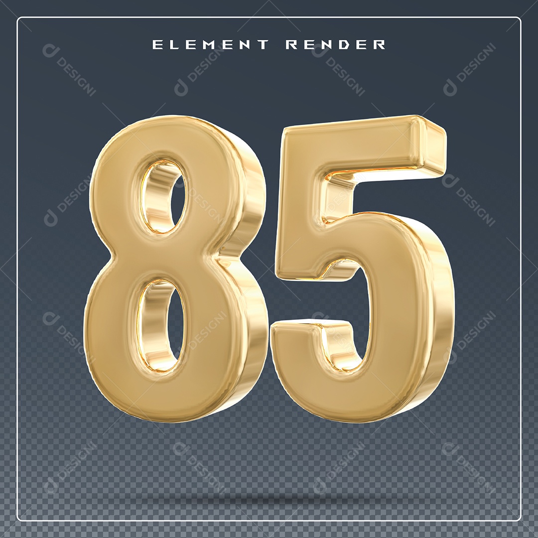 Elemento 3D Número 85 Dourado para Composição PSD
