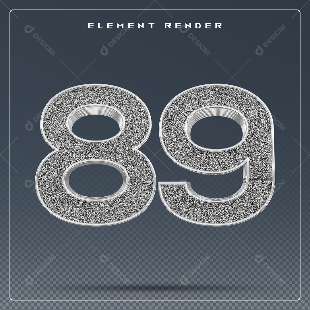 Elemento 3D Número 89 Cinza para Composição PSD