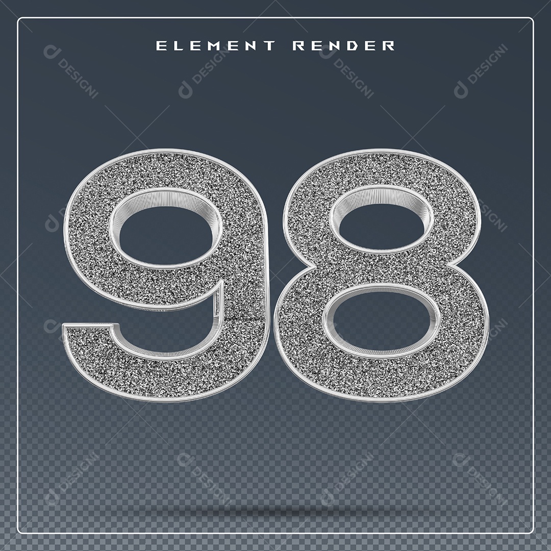 Elemento 3D Número 98 Cinza para Composição PSD