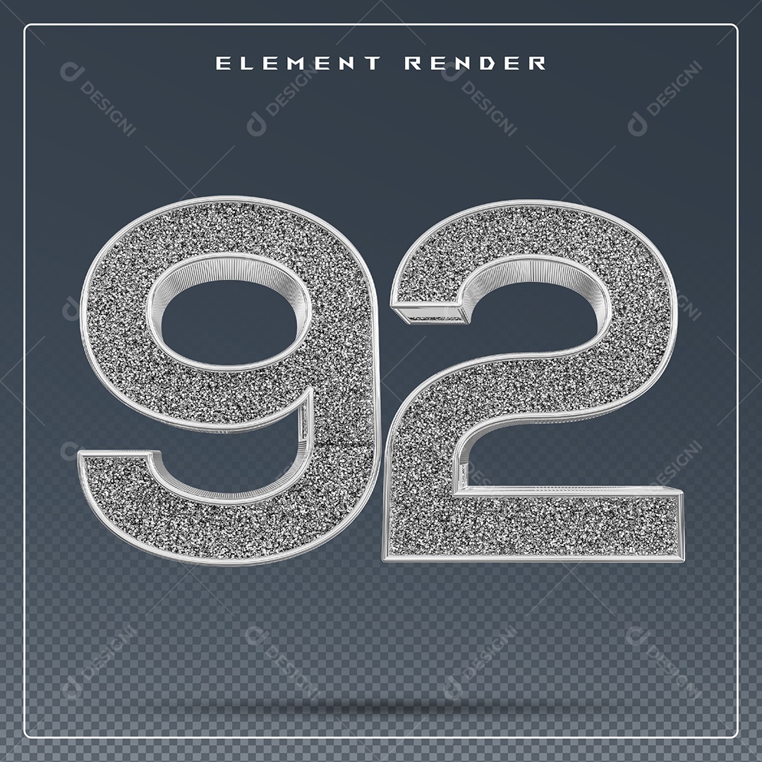 Elemento 3D Número 92 Cinza para Composição PSD